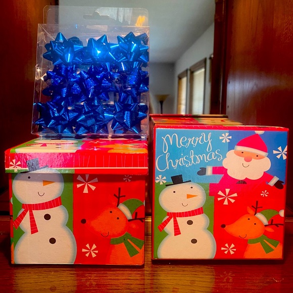 🎁LINDY BOWMAN🎁 2 SANTA & SNOWMAN DESIGNER GIFT BOXES & 9-CT MINI BOWS NWT🎅 - Picture 2 of 10
